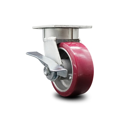 Service Caster 5 Inch Kingpinless Poly on Aluminum Wheel Swivel Caster with Brake SCC SCC-KP30S520-PAR-SLB